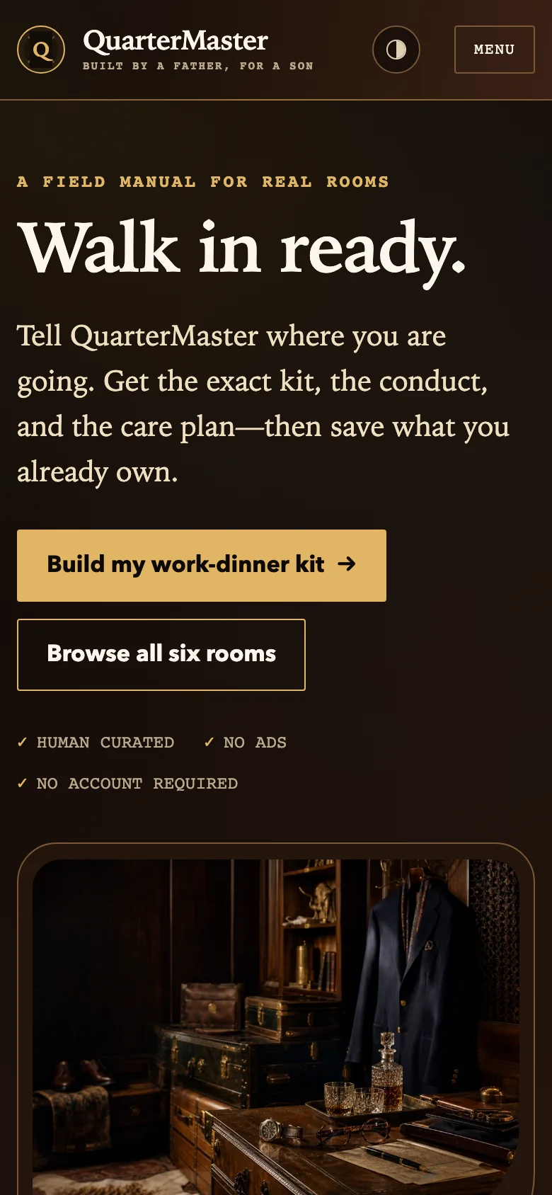 QuarterMaster mobile homepage capture